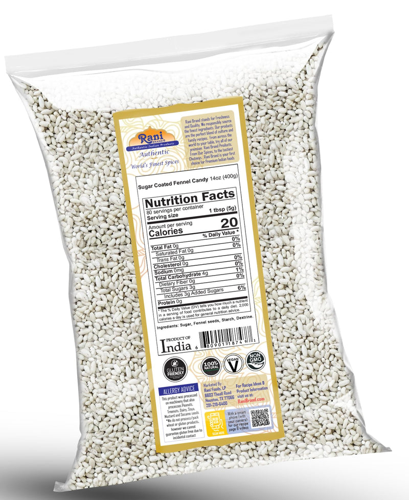 Rani Sugar Coated Fennel Candy 14oz (400g) No Color ~ Indian After Meal Digestive Treat | Vegan | Gluten Friendly | NON-GMO | Kosher | Indian Origin