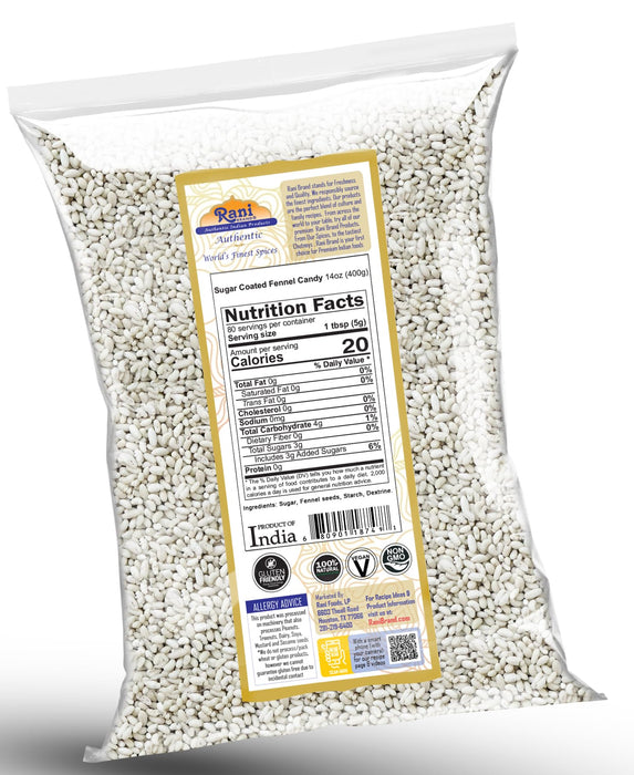 Rani Sugar Coated Fennel Candy 14oz (400g) No Color ~ Indian After Meal Digestive Treat | Vegan | Gluten Friendly | NON-GMO | Kosher | Indian Origin