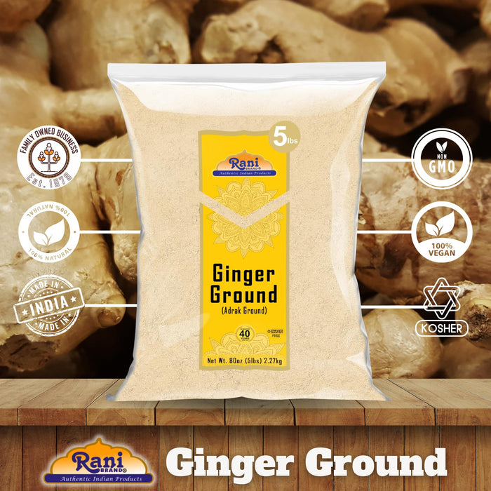 Rani Ginger (Adarak) Powder Ground, Spice 80oz (5lbs) 2.27kg Bulk ~ All Natural | Vegan | Gluten Friendly | NON-GMO | Kosher | Indian Origin