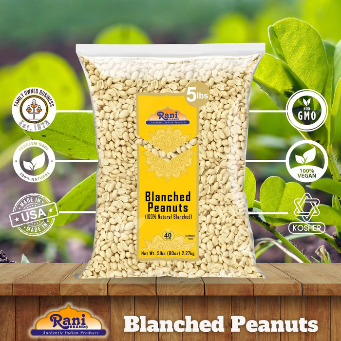 Rani Peanuts Skinless (Blanched, Uncooked) 80oz (5lbs) 2.27kg Bulk ~ All Natural | Vegan | Gluten Friendly | Kosher | Fresh Product of USA ~ Spanish Grade Groundnuts