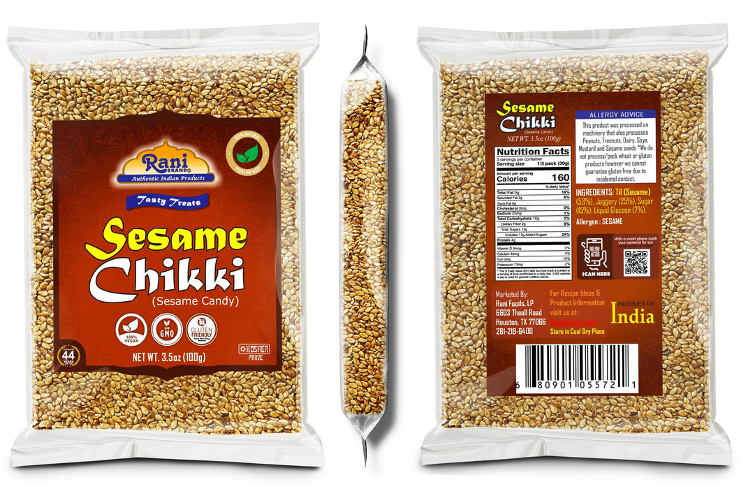 Rani Sesame Chikki (Brittle Candy) 100g (3.5oz) x Pack of 20 ~ All Natural | Vegan | Kosher | No colors | Gluten Friendly | Indian Origin