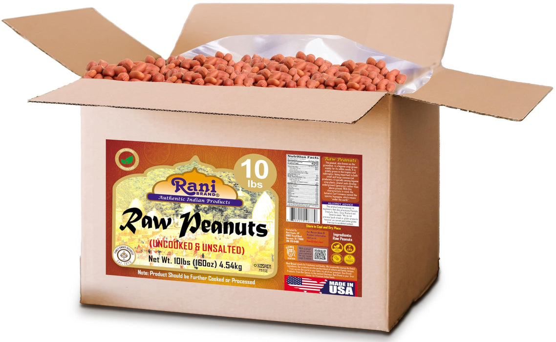 Rani Peanuts, Raw Whole With Skin (uncooked, unsalted) 10lbs (160oz) 4.54kg Bulk Box ~ All Natural | Vegan | Gluten Friendly | Fresh Product of USA ~ Spanish Grade Groundnut/Red-skin