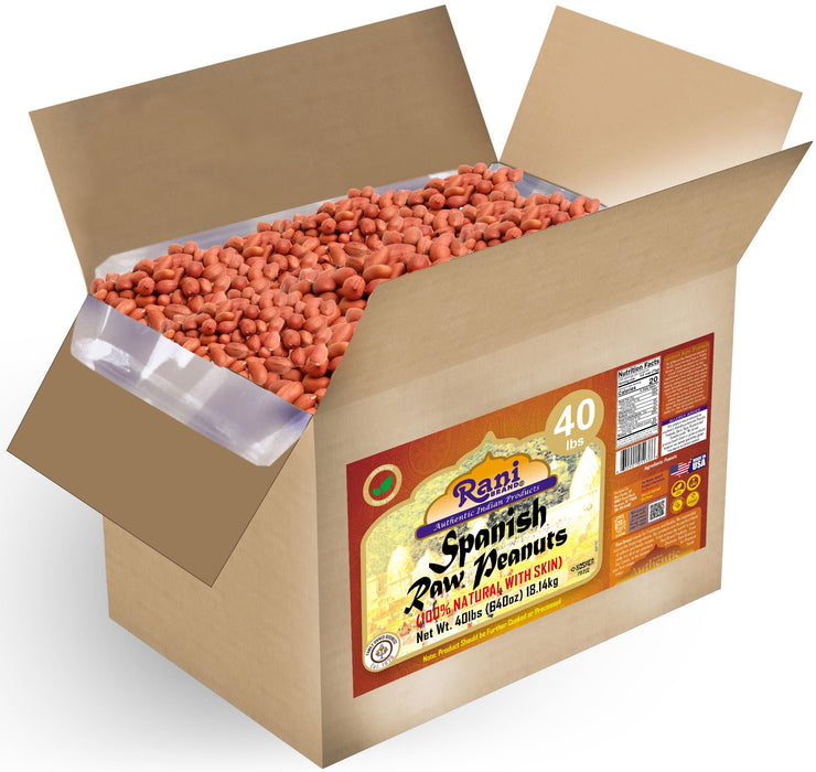 Rani Raw Spanish Peanuts 100% Natural with Skin (uncooked, unsalted) 40lbs (640oz) 18.14kg Bulk Box ~ Vegan | Gluten Friendly | Fresh Product of USA | Kosher | Red-brown Skin