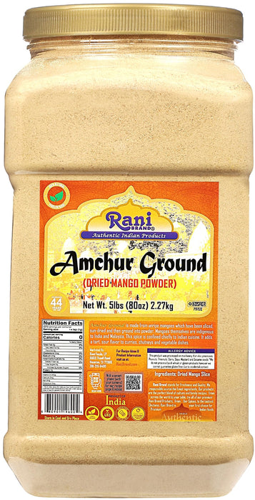 Rani Amchur (Mango) Ground Powder Spice 80oz (5lbs) 2.27kg Bulk PET Jar ~ All Natural | Gluten Friendly | Vegan | No Salt or Fillers | Kosher | Indian Origin