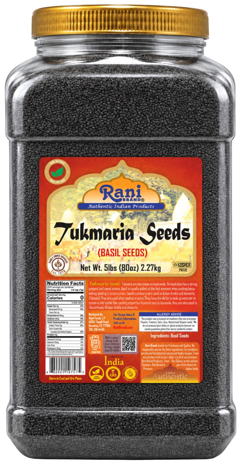 Rani Basil Seeds (Edible Tukmaria, Sabja) 5 lb Jar, 15 g Fiber per Serving
