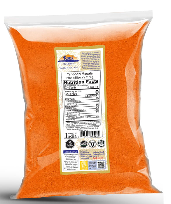 Rani Tandoori Masala (Natural, No Colors Added) Indian 11-Spice Blend 80oz (5lbs) 2.27kg Bulk ~ Salt Free | Vegan | Gluten Friendly | NON-GMO | Kosher | Indian Origin