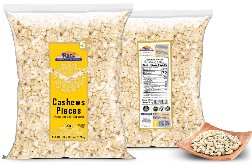 Rani Raw Cashews Halves and Pieces (uncooked, unsalted) 80oz (5lbs) 2.27kg Bulk ~ All Natural, No Preservatives | Vegan | NON-GMO | Kosher | Gluten Friendly