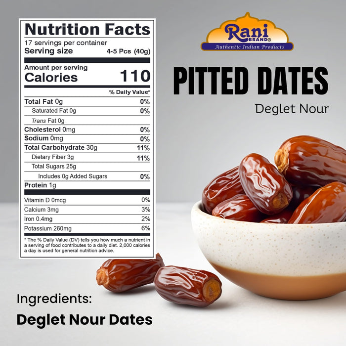 Rani Pitted Dates (Deglet Nour) Raw Dried Fruit 24oz (1.5lbs) 680g, Pack of 6 ~ All Natural | Fat-free | No added Sugar | Vegan | Gluten Friendly | Non-GMO | Kosher | Product of Tunisia