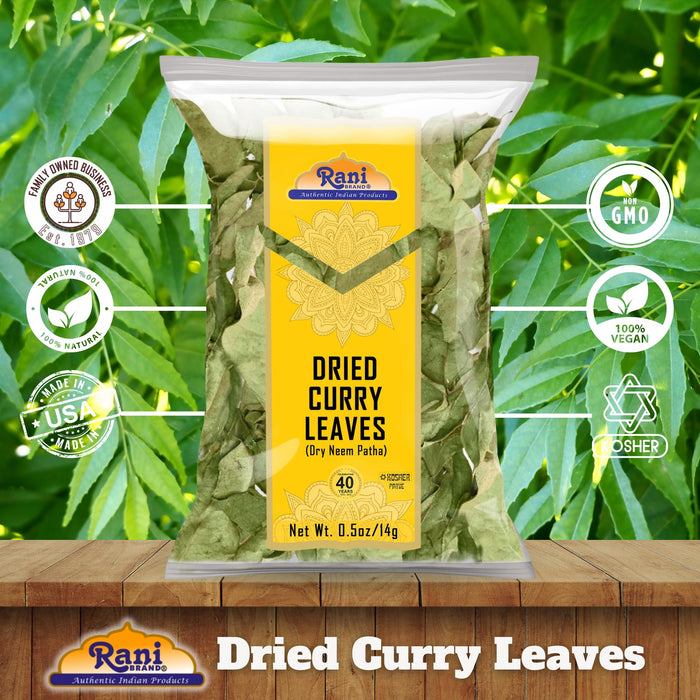 Rani Dried Curry Whole Leaves (Kari Neem Patha) 0.5oz (14g) All Natural | Vegan | Gluten Friendly | NON-GMO | Kosher | Product of USA