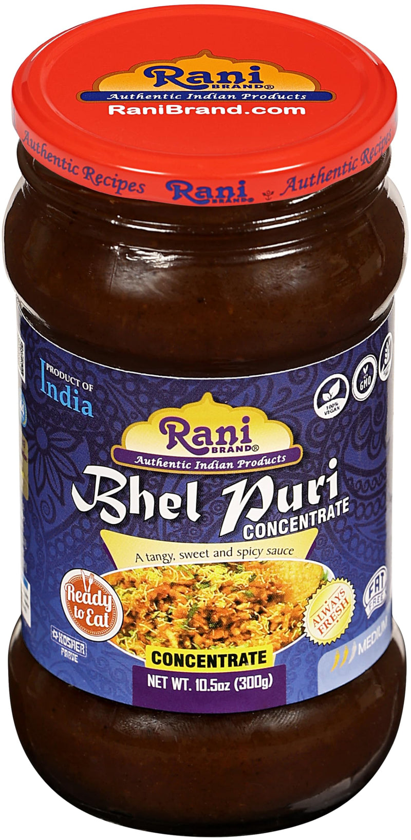 Rani Bhel Puri Concentrate (Sweet & Spicy Sauce) 10.5oz (300g) Glass Jar, Ready to Eat ~ Vegan | Gluten Free | NON-GMO | Kosher | No Colors | Indian Origin
