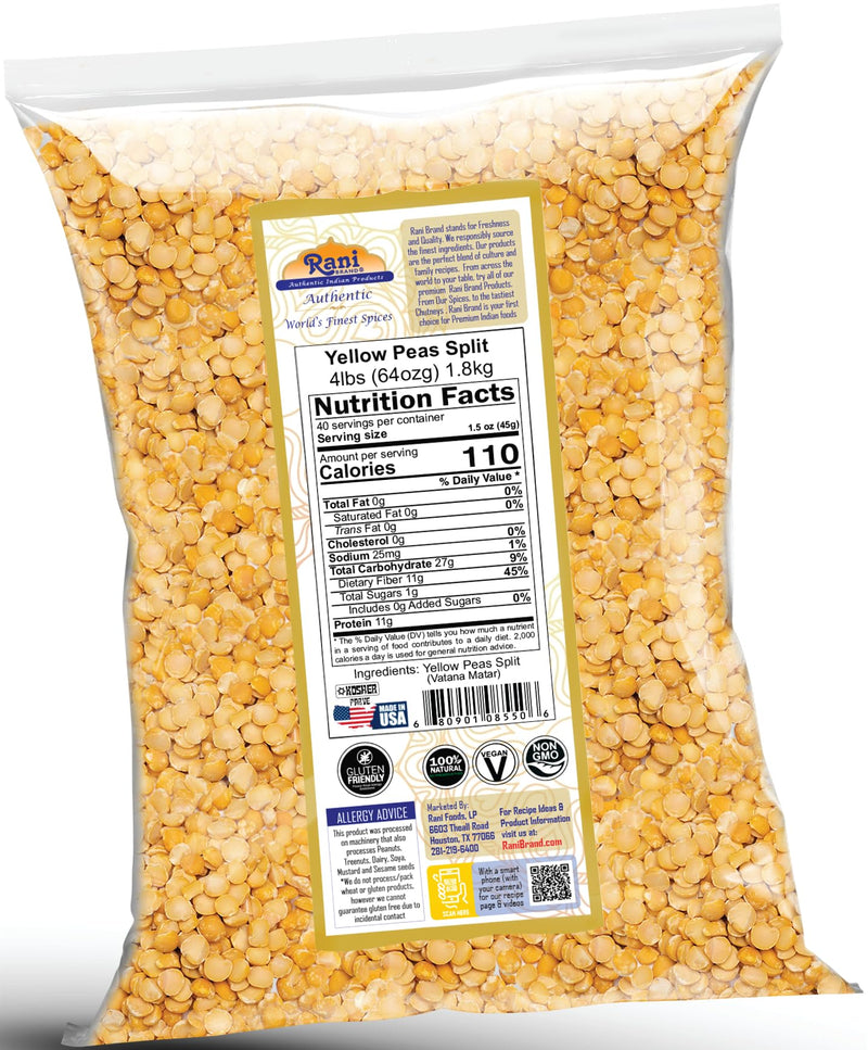 Rani Yellow Peas Split, Dried (Vatana, Matar) 64oz (4lbs) 1.81kg Bulk ~ All Natural | Vegan | Gluten Friendly | Kosher | Product of USA