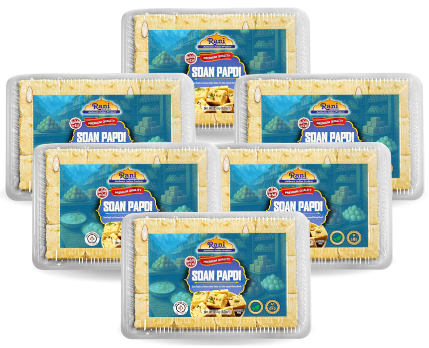Rani Soan Papdi 8.7oz (250g) PET Jar, Pack of 6, Traditional Indian Sweets, Ready to eat ~ All Natural | Non-GMO | Kosher | Indian Origin
