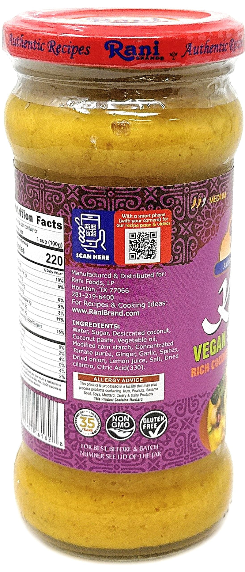 Rani Korma Curry Vegan Simmer Sauce (Rich Coconut, Onion, Garlic & Spices) 14oz (400g) Glass Jar, Pack of 5 +1 FREE ~ Easy to Use | Vegan | No Colors | All Natural | NON-GMO | Gluten Free | Indian Origin