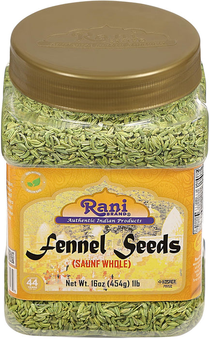 Rani Fennel Seeds (Saunf Sabut) Whole Spice 16oz (1lb) 454g PET Jar ~ All Natural | Gluten Friendly | NON-GMO | Vegan | Kosher | Indian Origin