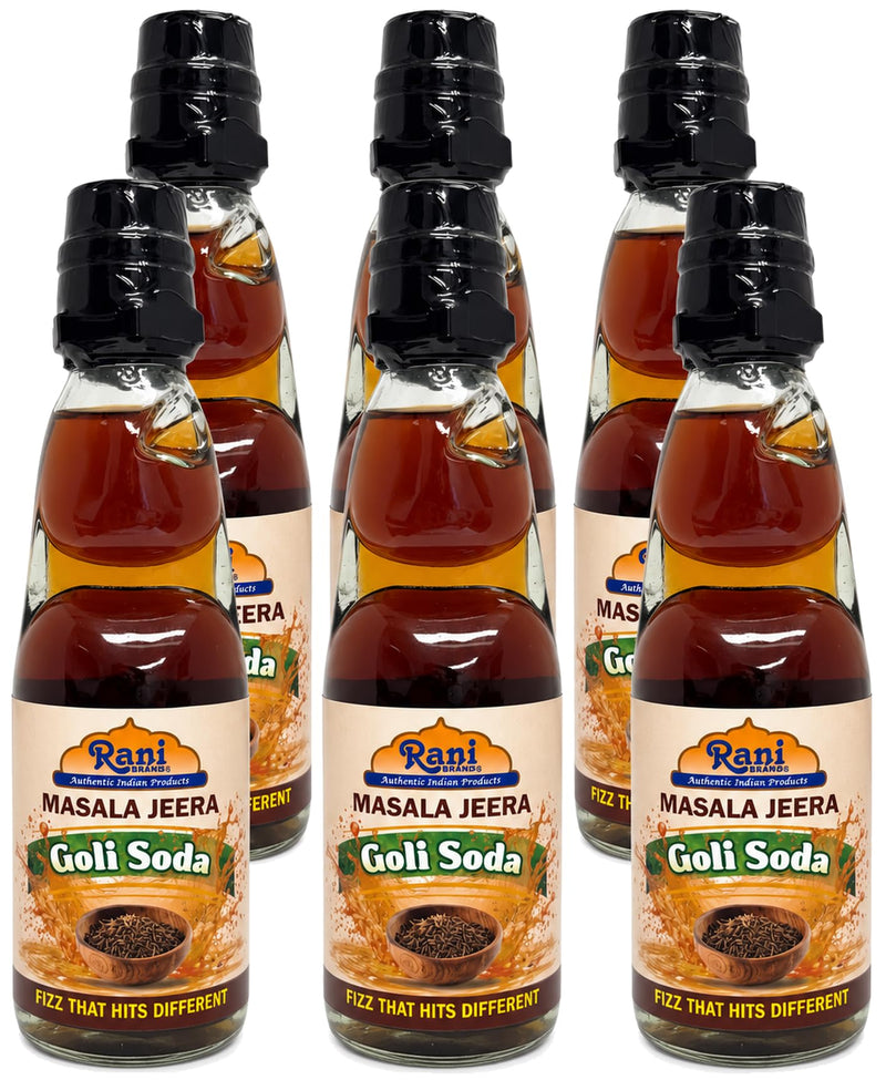 Rani Masala Jeera Goli Soda 6.7 fl oz (200 ml) Glass Bottle with Marble Seal, Pack of 6 ~ Vegan | Gluten Free | Non-GMO | Indian Origin