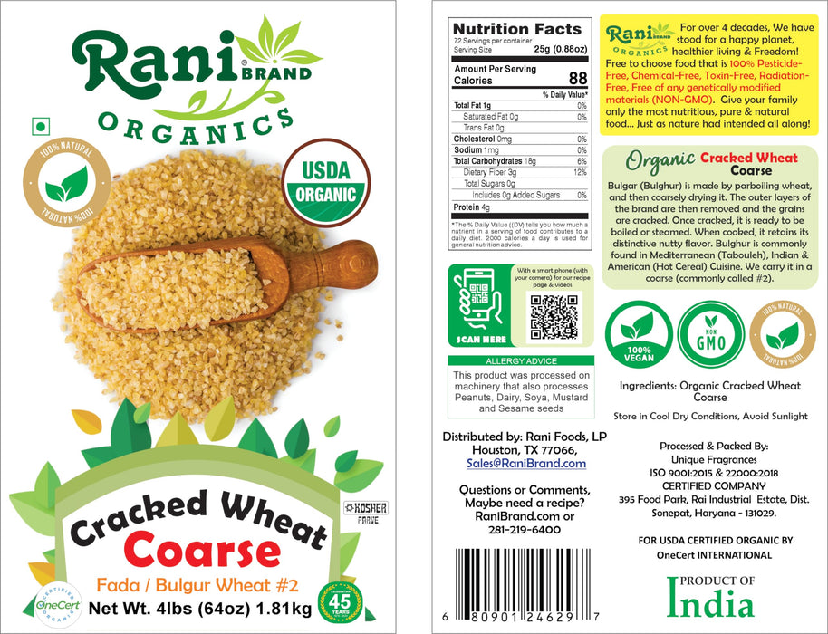 thumbnail image 2 of Rani Brand Fine Cracked Wheat (Bulgur / Kansar) – 4lb (64oz) Bulk Bag, Authentic Indian Grocery 2 of 5