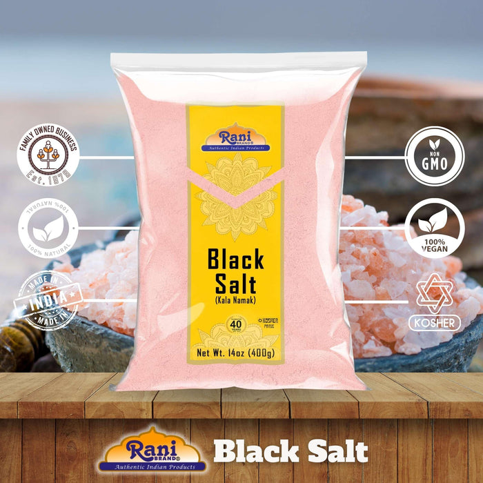 Rani Black Salt Powder (Kala Namak) Mineral 14oz (400g) ~ Unrefined, Pure and Natural | Vegan | Gluten Friendly | NON-GMO | Kosher | Indian Origin