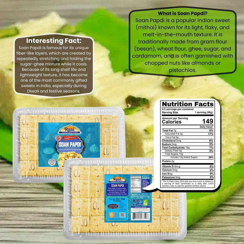 Rani Soan Papdi 17.5oz (500g) PET Jar, Pack of 6, Traditional Indian Sweets, Ready to eat ~ All Natural | Non-GMO | Kosher | Indian Origin