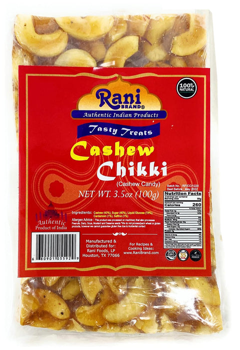 Rani Cashew Chikki (Brittle Candy) 3.5oz (100g) ~ All Natural | Vegan | No colors | Gluten Friendly | Kosher | Indian Origin