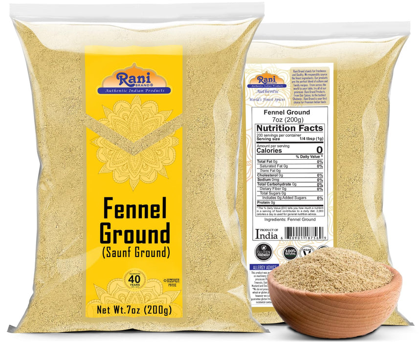 Rani Fennel Ground (Saunf) Powder Spice 7oz (200g) ~ All Natural | Gluten Friendly | NON-GMO | Kosher | Vegan | Indian Origin