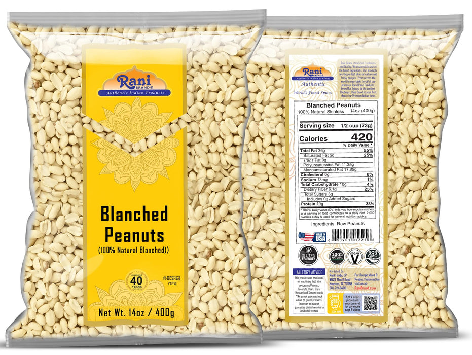 Rani Peanuts Skinless (Blanched, Uncooked) 14oz (400g) ~ All Natural | Vegan | Gluten Friendly | Kosher | Fresh Product of USA ~ Spanish Grade Groundnuts