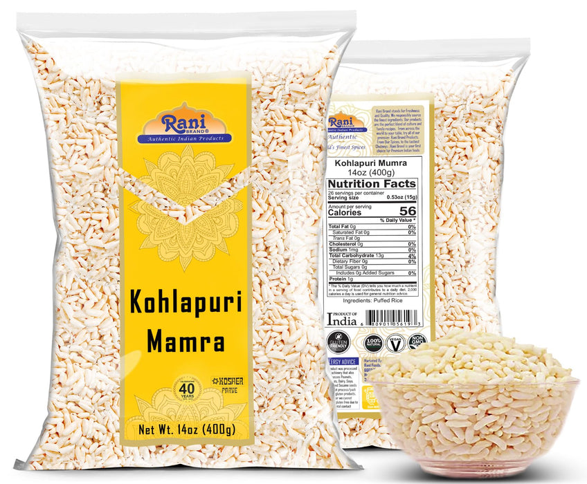 Rani Kohlapuri Mamra (Puffed Rice) 14oz (400g) ~ All Natural, Indian Origin | No Color | Gluten Friendly | Vegan | NON-GMO | Kosher | No Salt or fillers