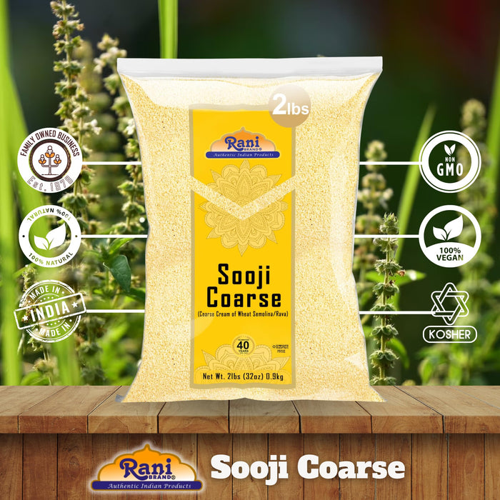 Rani Sooji Coarse (Farina, Suji, Rava, Rawa, Wheat Semolina) Flour, 32oz (2lbs) 908g ~ All Natural | Vegan | NON-GMO | Kosher | Indian Origin