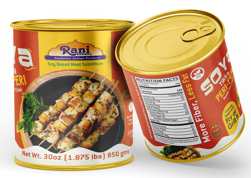 Rani Soya Tikka Peri-Peri 30oz (1.875lbs) 850g, Pack of 2, Ready for Cook ~ Easy Open Lid | All Natural | Vegan | No Colors | NON-GMO | Kosher | Indian Origin | Soy Based Meat Substitute