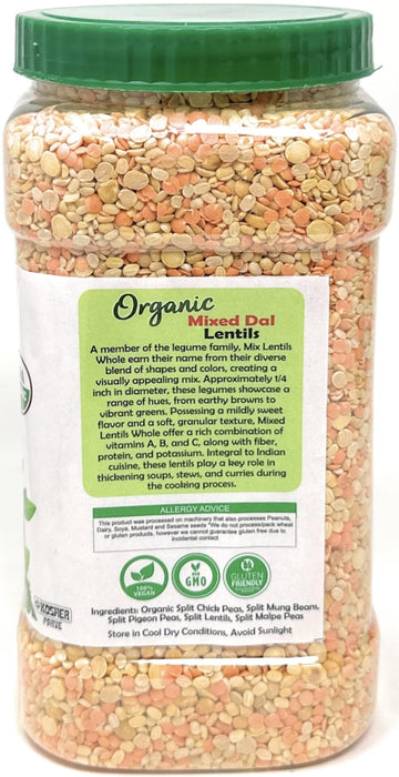 Rani Organic Mixed Dal (Chana Dal, Moong Dal, Toor Dal, Masoor Dal, Urad Dal) 64oz (4lbs) 1.81kg Bulk PET Jar ~ All Natural | Gluten Friendly | NON-GMO | Kosher | Vegan | Indian Origin | USDA Certified Organic