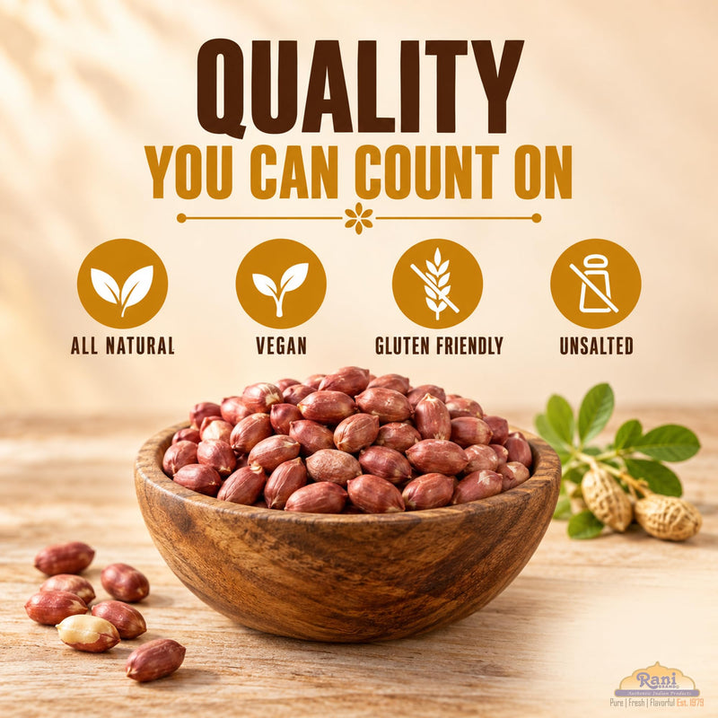 Rani Peanuts, Raw Whole With Skin (uncooked, unsalted) 7oz (200g) ~ All Natural | Vegan | Gluten Friendly | Kosher | Fresh Product of USA ~ Spanish Grade Groundnut / Red-skin