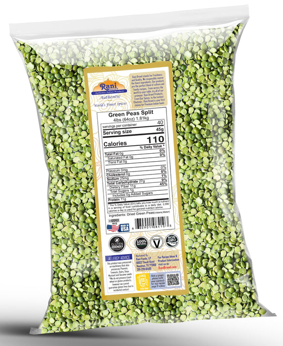 Rani Green Peas Split, Dried (Vatana, Matar) 64oz (4lbs) 1.81kg ~ All Natural | Kosher | Vegan | Gluten Friendly | Product of US