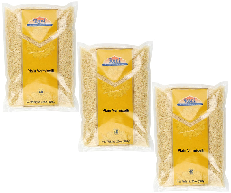 Rani Plain Vermicelli (Wheat Noodles) 28oz (1.75lbs) 800g, Pack of 3 ~ All Natural | Vegan | NON-GMO | Indian Origin