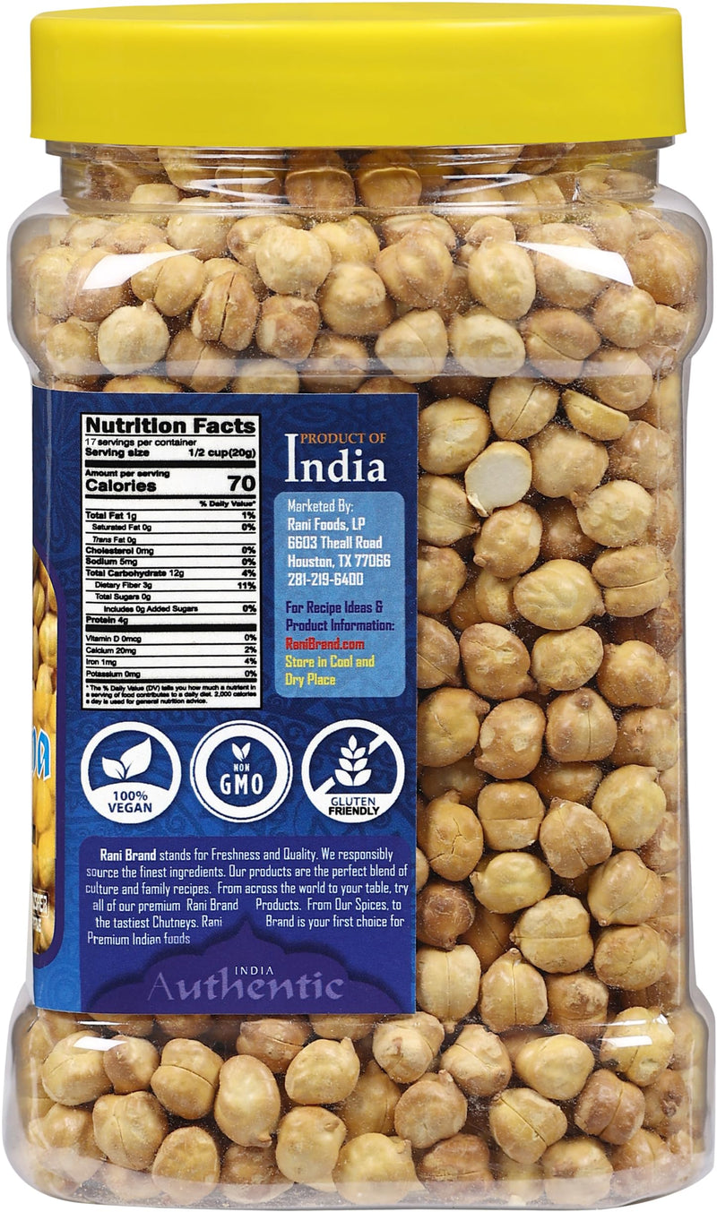 Rani Roasted Chana Skinless (Chickpeas) Plain Flavor (No Skin) 12.3oz (350g) PET Jar ~ All Natural | Vegan | No Preservatives | Gluten Friendly | Indian Origin | Great Snack, Ready to Eat