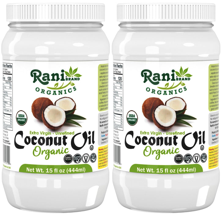 Rani Organic Extra Virgin Coconut Oil, Unrefined 15 fl oz (444ml) Pack of 2, Cold Pressed, NON-GMO | Gluten Free | Kosher | Vegan | 100% Natural | Packed in USA | USDA Certified Organic (Copy)