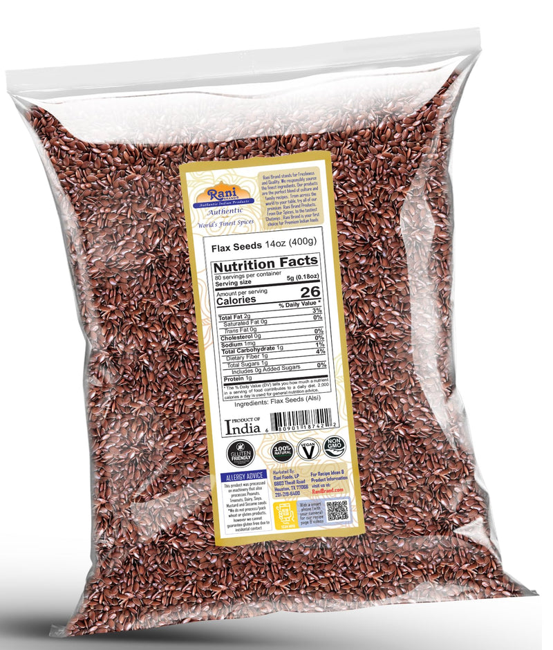 Rani Flax Seeds Whole Raw (Alsi, Linum usitatissimum) 14oz (400g) All Natural ~ Gluten Friendly  | NON-GMO | Kosher | Vegan | Indian Origin