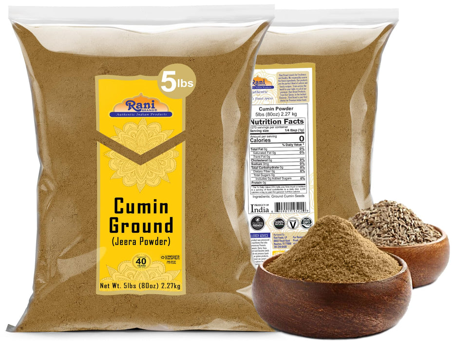 Rani Cumin Powder Spice (Jeera), 80oz (5lbs) 2.27kg, Bulk ~ All Natural | Salt-Free | Vegan | No Colors | Gluten Friendly | NON-GMO | Kosher | Indian Origin