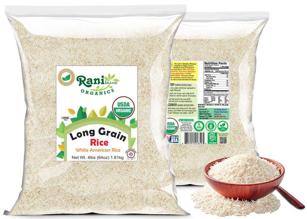 Rani Organic Long Grain White Rice 64oz (4lbs) 1.81kg Bulk ~ All Natural | Gluten Friendly | Vegan | Non-GMO | Kosher | Product of USA | USDA Certified Organic