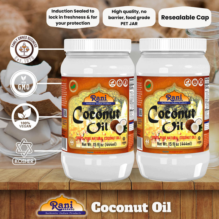 Rani Coconut Oil (100% Pure Natural Coconut Oil) 15 fl oz (444ml) Pack of 2, Cold Pressed, NON-GMO | Gluten Free | Kosher | Vegan | 100% Natural | Packed in USA