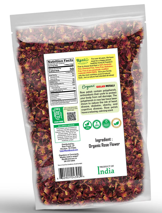 Rani Organic Gulab Petals (Rose Petals) 7oz (200g) ~ All Natural | No Color | Gluten Friendly | Vegan | NON-GMO | Kosher | No Salt or fillers | Indian Origin | USDA Organic Certified