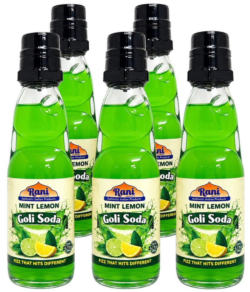 Rani Mint Lemon Goli Soda 6.7 fl oz (200 ml) Glass Bottle with Marble Seal, Pack of 6 ~ Vegan | Gluten Free | Non-GMO | Indian Origin