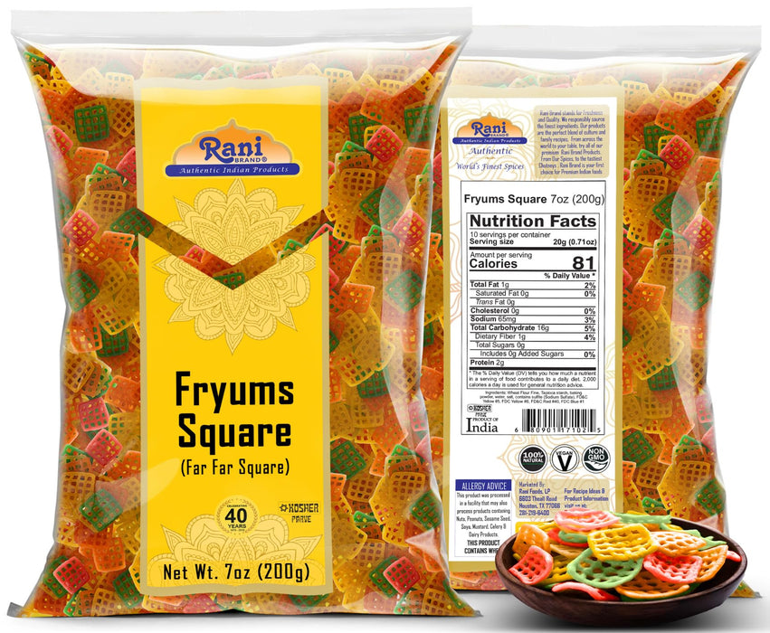 Rani Far Far / Fryums (Wheat & Tapioca Pellet) Square Shape 7oz (200gm) ~ Vegan, Kosher,  Uncooked, Used to make papad / chip snack