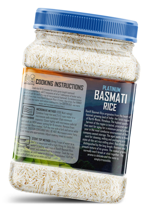 Rani Platinum White Basmati Rice Extra Long Aged 32oz (2lbs) 908g PET Jar ~ All Natural | Gluten Friendly | Vegan | Indian Origin | Kosher | Export Quality