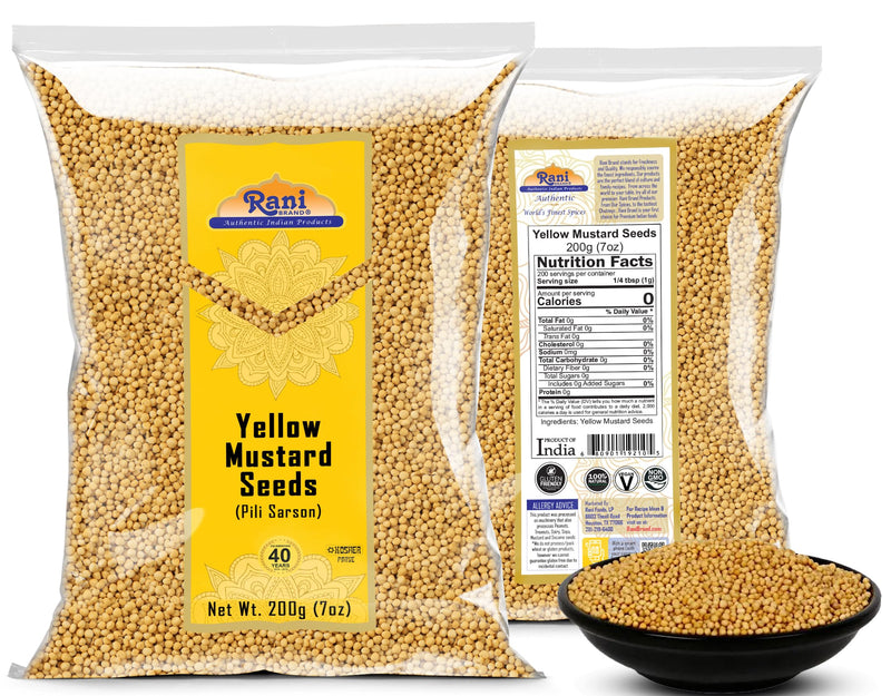 Rani Yellow Mustard Seeds Whole Spice 7oz (200g) ~ Ideal for Pickling, Dressing and Making Ground Mustard for Cooking, All Natural | Vegan | Gluten Friendly | NON-GMO | Kosher | Indian Origin
