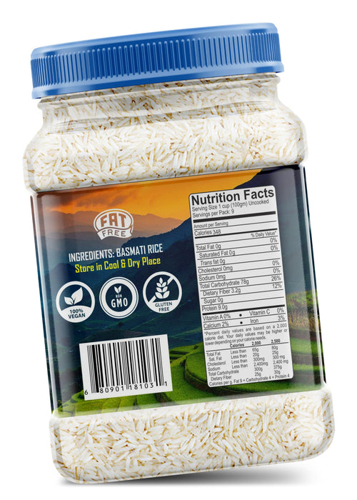 Rani Platinum White Basmati Rice Extra Long Aged 32oz (2lbs) 908g PET Jar ~ All Natural | Gluten Friendly | Vegan | Indian Origin | Kosher | Export Quality