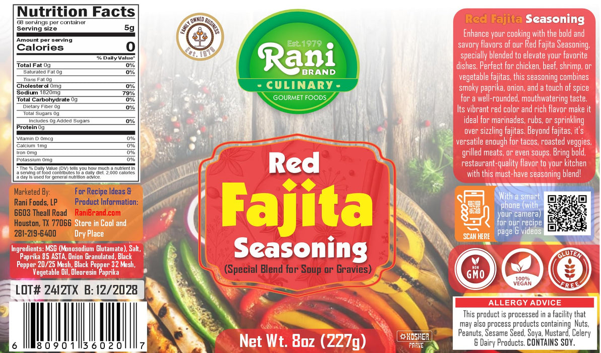 Rani Red Fajita Seasoning (Special Blend for Soup or Gravies) 8oz (227g) PET Jar ~ All Natural | Gluten Friendly | NON-GMO | Kosher | Vegan | Indian Origin