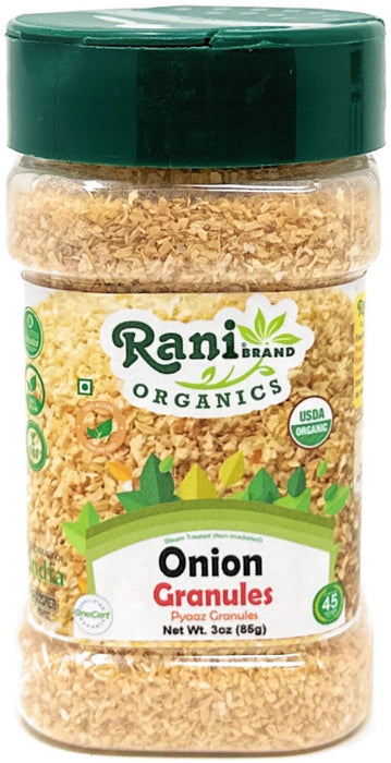 Rani Organic Granulated Onion (Pyaaz Granules) 3oz (85g) PET Jar ~ All Natural | Gluten Friendly | Vegan | NON-GMO | Kosher | No Salt or fillers | Indian Origin