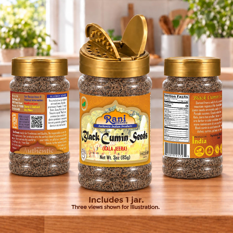Rani Black Cumin Seeds (Kala Jeera / Bunium Bulbocastanum) 3oz (85g) PET Jar ~ All Natural | Gluten Friendly | NON-GMO | Kosher | Vegan | Indian Origin