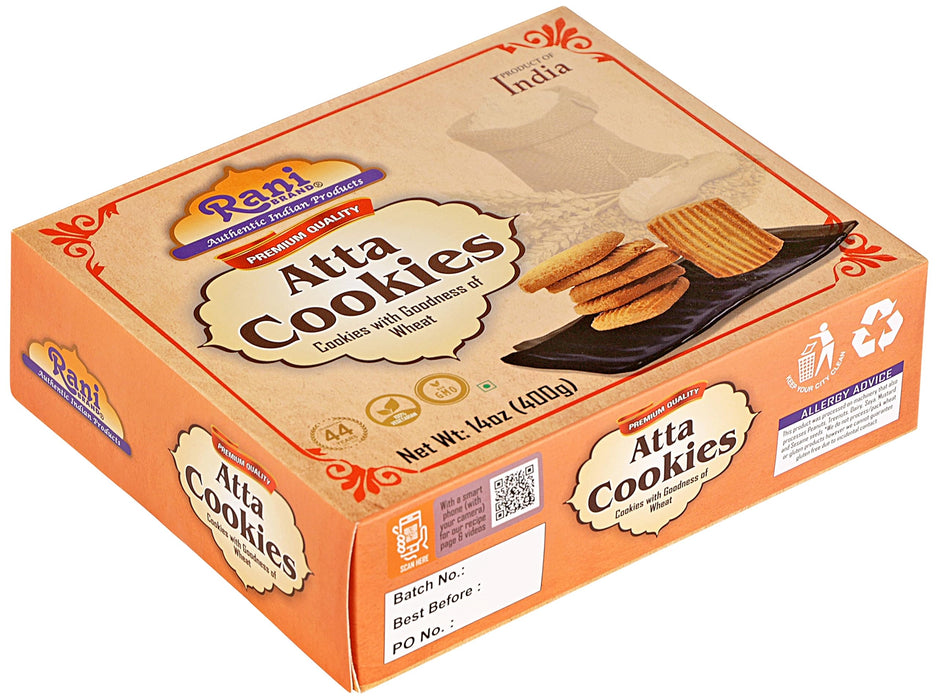 Rani Atta Cookies (Cookies with the Goodness of Wheat) 14oz (400g) Pack of 3+1 FREE, Premium Quality Indian Cookies ~ Vegan | Non-GMO | Indian Origin