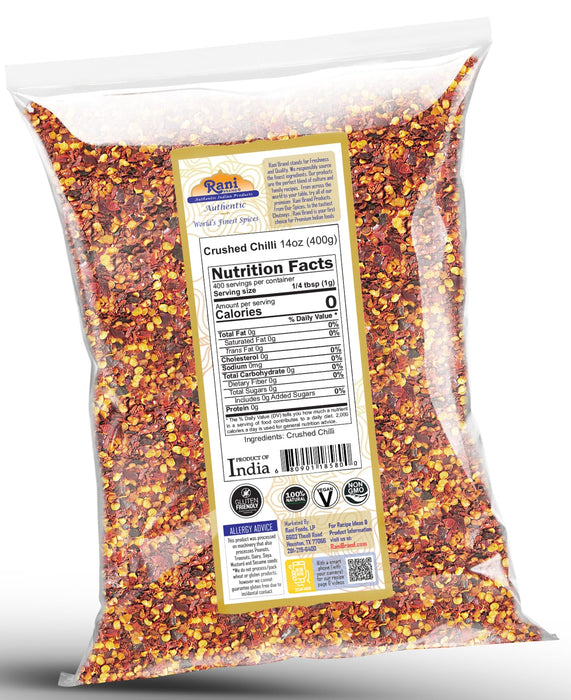 Rani Crushed Red Pepper Flakes Chilli (Pizza Type Cut) 14oz (400g) ~ All Natural, No Color added, Gluten Friendly | Vegan | NON-GMO | Kosher | No Salt or fillers