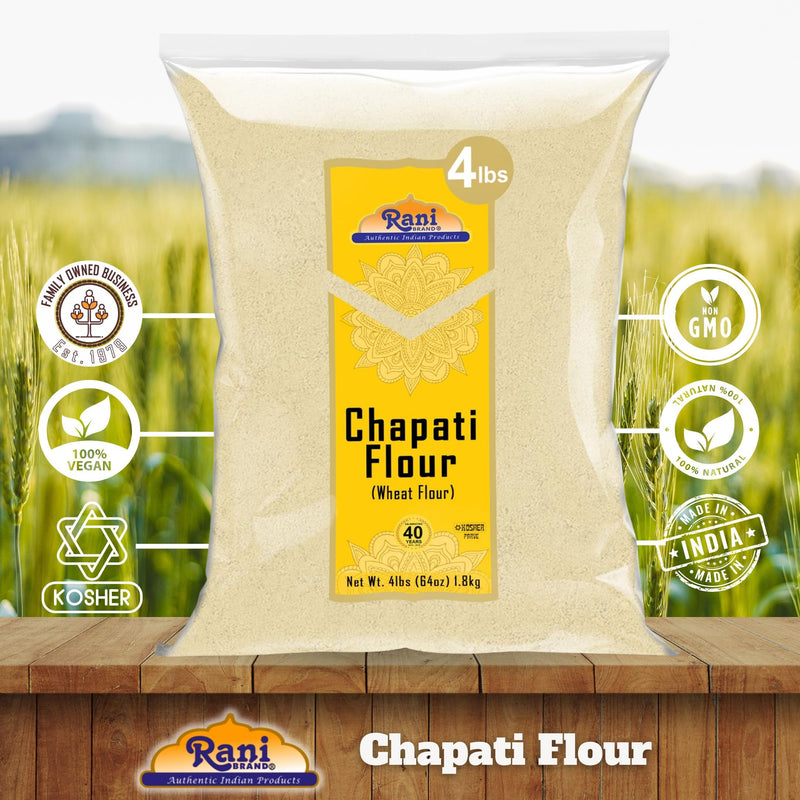 Rani Chapati Flour (100% Pure Whole Wheat Chakki Atta), For Making Roti & Indian Breads 64oz (4lbs) 1.81kg Bulk ~ All Natural | Vegan | No Salt or Colors | NON-GMO | Kosher | Indian Origin